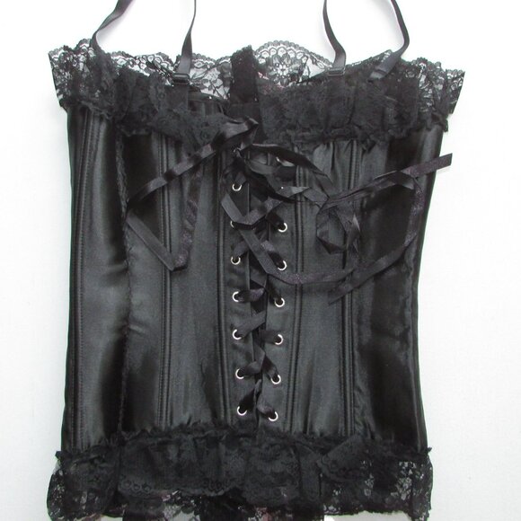 Black Satin Ruffled Lace Bustier Corset - NEW - Picture 7 of 12